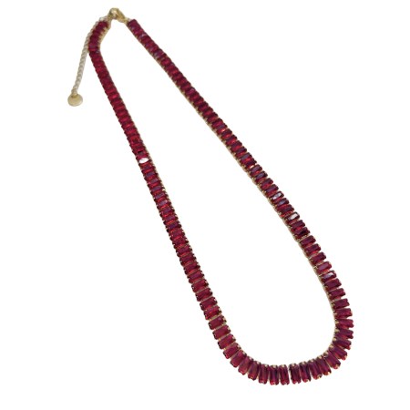 necklace steel gold red crystals